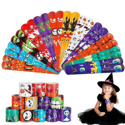 POPOYU 24 Stück Halloween-Schnapparmbänder für Partytüten Halloween-Mitgebsel und Kindergeburtstagsgeschenke Mitgebsel für Jungen und Mädchen Halloween&Partybedarf