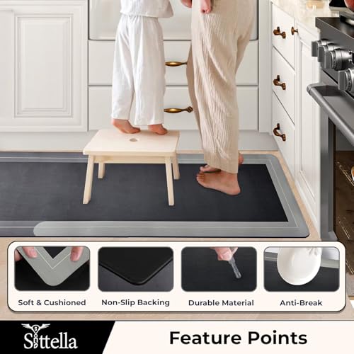 Image of SITTELLA Rubber Kitchen Mats Set of 2, Anti-Skid Kitchen Mats, Water Absorbent Rug, Carpets, Floor Mat for Home and Kitchen (120x40cm & 40x60cm) Grey, Rectangular