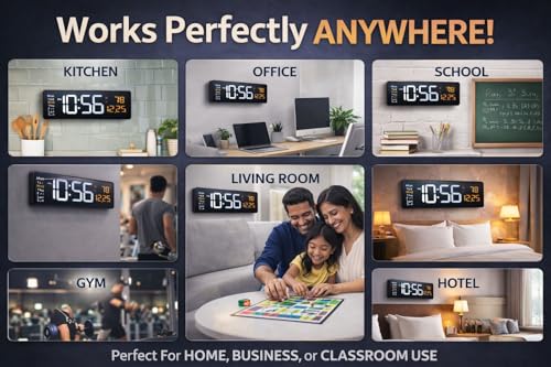 Image of Black Digital Wall Clock with Remote Control, 16.2 Inch Large Display, Temperature Display, Alarm Function, Week Display, Most Gifted for Home and Office