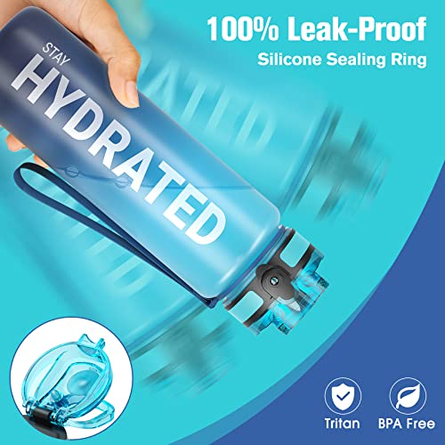 Sahara Sailor Leakproof Water Bottle 1L, Tritan BPA Free Motivational Sport Drinks Bottle with Clear Time Marker, Lock Cover - Image 2
