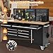 61-inch Rolling Tool Chest, 10 Drawers Garage Workbench Storage Tool Cabinet with Power Strip, Solid Rubber Wood Top, 1675 LBS Load Mobile Workstation, Heavy Duty Rolling Cabinet