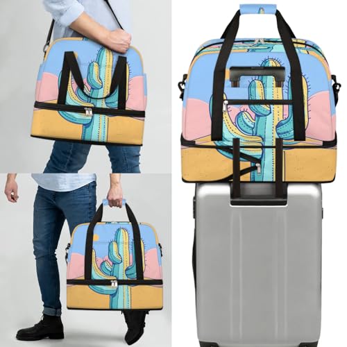 Travel Duffel Bags Desert Cactus Foldable Weekender Bags for Women with Shoes Compartment Waterproof & Tear Resistant Carry on Overnight Luggage Duffel Bag Shoulder Sports Tote Bag,A-563 7