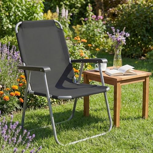 Image of ORILEY Camping Chair Foldable with Arm Rest Portable & Lightweight Folding Fishing Chairs for Outdoor Garden and Beach Picnic Travelling Hiking (Medium,Black)