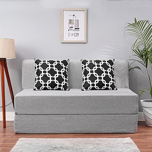 Image of Convertible Fabric Sofa Cum Bed | Foldable Double Foam & Washable Cover with Cushions | Modern Design Use Living Room & Guest Room (Silver-Multi-Chain, 4X6 Ft)