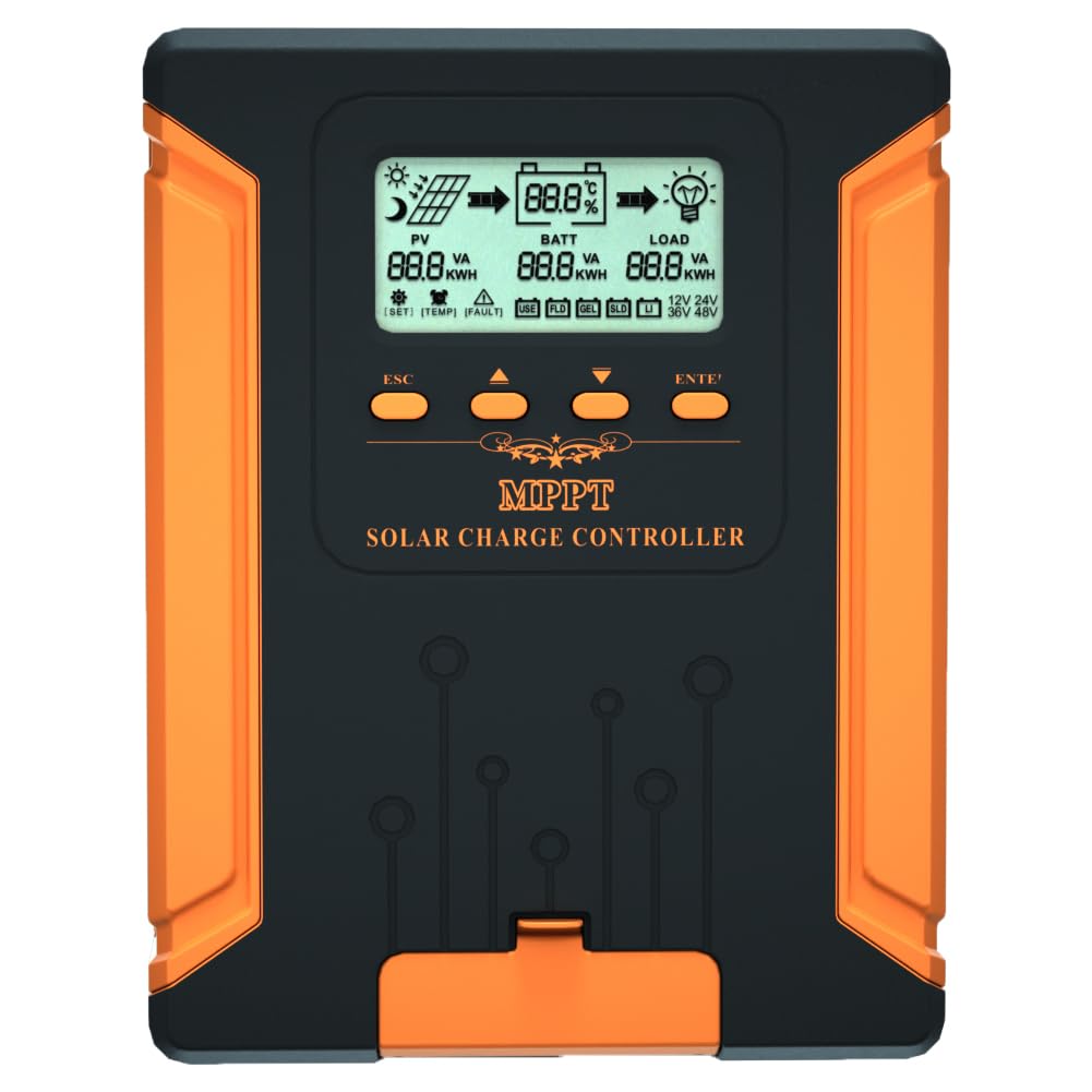 SolaMr 60A MPPT Solar Charge Controller 12V/24V/36V/48V Auto with LCD Display Solar Panel Regulator Max 180V Input for Gel Sealed Flooded and Lithium Battery-CM-60A