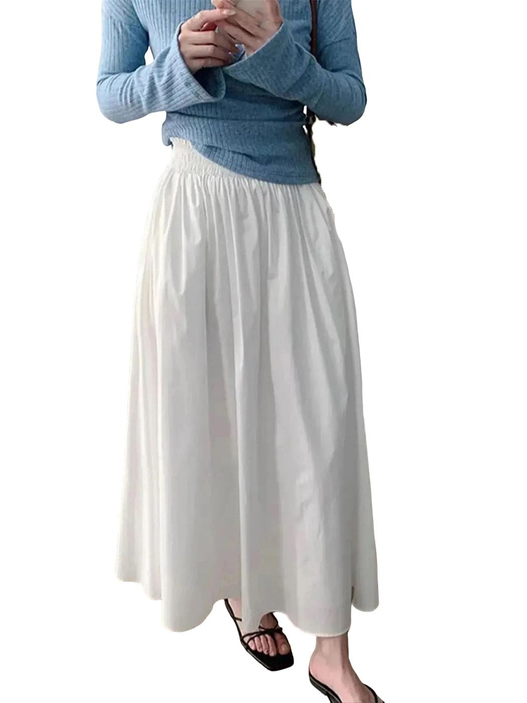 Womens Elastic Waist Pull-On Maxi Skirt Loose Fit Comfortable Stretch Lightweight Casual Daily Wear