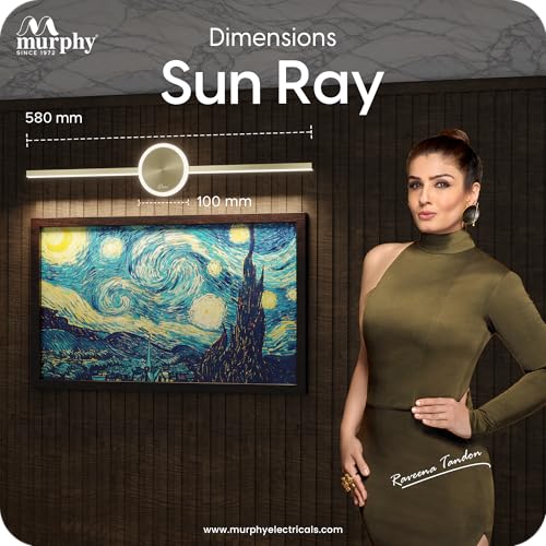 Image of Murphy 16W+2W LED Mirror Light | 3 Color Changing (White /Warm /Natural) | Full Brass Finish - Sun Model, Modern Over Mirror Vanity Light | Pack of 1 | 2-Year Warranty