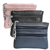 3pack Keychain Coin Purse with Zipper,Card Holder Wallet for Both Women and Men,PU Leather Ideal for Small Travel Essentials Organizing (Black,Cyan,Pink Combo)