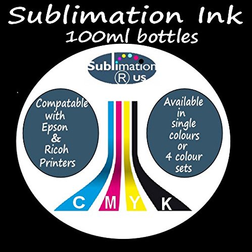 100ML of Pigment INK compatable with DYE SUBLIMATION PRINTING - choose CYAN (C) MAGENENTA (M) YELLOW (Y) BLACK (K) or FULL SET OF 4 CMYK COLOURS - used for dye sub heat transfer printing of suitable sublimation coated blanks and polyester items such as mugs tshirts t shirts iphone covers / cases mousemats mouse mats metal signs / sheets coasters key rings etc transfer paper also required (BLACK (K))
