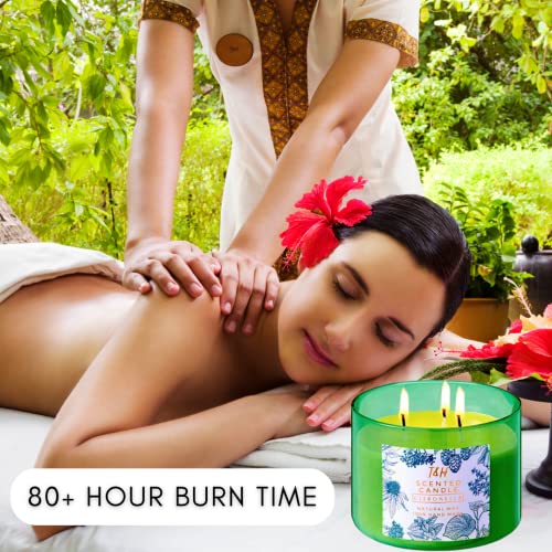 Large Citronella Candles Outdoor Indoor Candle Made With Natural Soy And Essential Oils | 3-Wick Candle 80 Hour Burn | 15.8 Oz Highly Scented Aromatherapy Candles For Home | Balcony & Patio Candle #TOP3