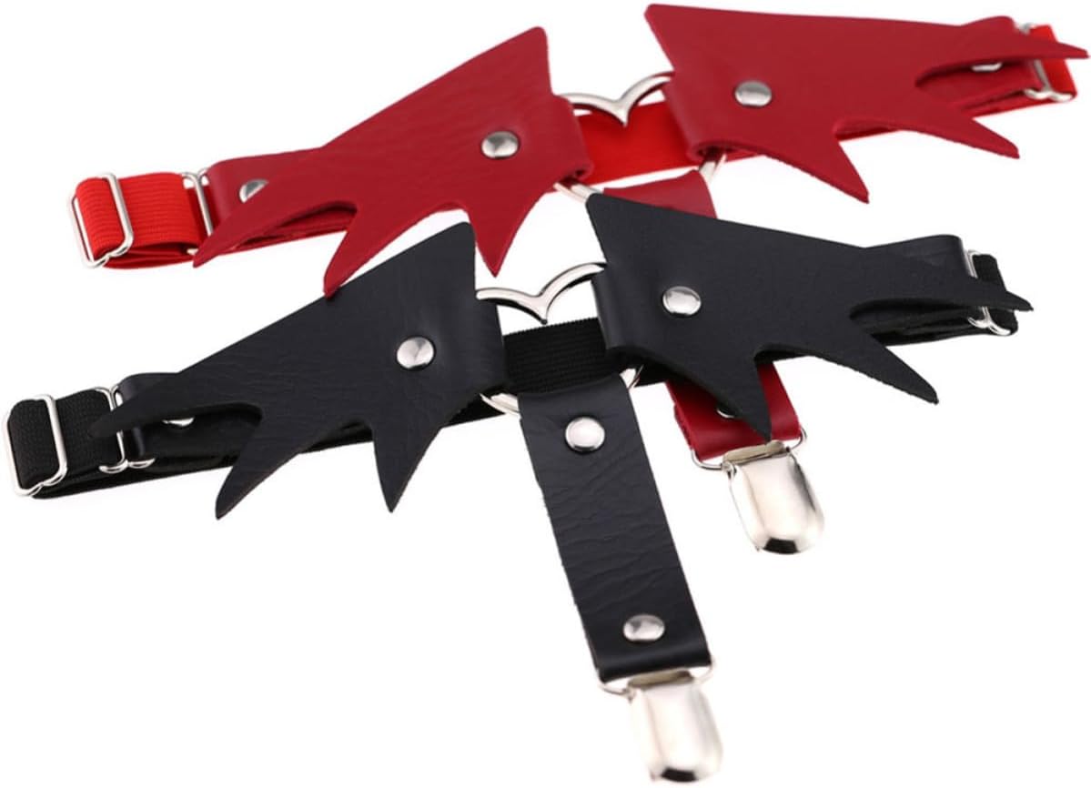 Women Adjustable Leather Garter Clips for Halloween Season Black