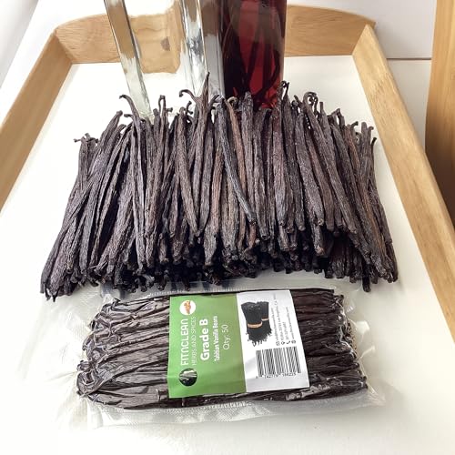 50 Tahitian Vanilla Beans Grade B for extract, Cooking and Baking by FITNCLEAN VANILLA| Fresh...