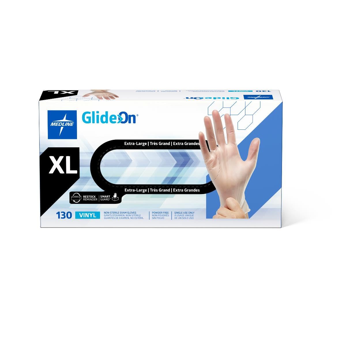 Glide-On Powder-Free Vinyl Exam Gloves, Size XL