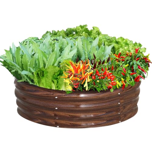 Galvanized Steel Raised Garden Bed, Large Outdoor Metal Planter Box Big Flower Plant pots for Patio Backyard Porch Deck Planting Flowers Vegetables and Herbs (Wood Grain, 3 ft)