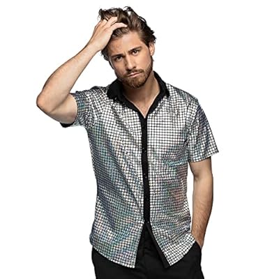 Boland - Disco Shirt, Plata, Disco Diamond Shirt, Camisa de Manga Corta para Hombre, Camisa de Hombre, Top, Camisa de Fiesta para Carnaval o Fiestas de Disfraces | Ya disponible en tu tienda friki favorita! En mundofriki.es!
