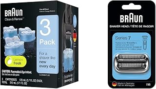 Braun Clean and Renew Refill, 3 Count (Transparent) & Braun Series 7 73s Electric Shaver Head, Silver Designed for Series 7 shavers (New Generation), 1 Count
