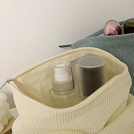 SxoSyo Cosmetic Bags for Women Makeup Bag Large Capacity Purse Travel Toiletries Zipper Storage Pouch Make up Brushes Organizer for Gifts (Corduroy, White)