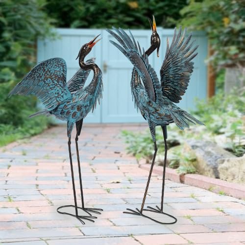 Natelf Garden Crane Sculptures & Statues, Blue Heron Decor Outdoor Large Bird Yard Art, Standing Metal Herons Lawn Ornaments for Home Patio Porch Backyard Decorations(Set of 2) by Natelf - Image 3