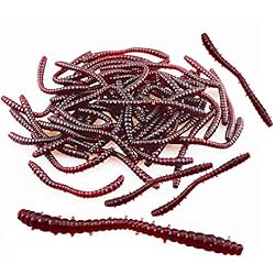 Cebo Coreano Rojo Senven Artificial lombriz, silicona suave biomimética Cebo lombriz Señuelos pesca lombriz Simulación Gusanos rojos plástico Ambiente verde Fuerte tentación Cebo Falso RedWorm - Tamaño grande 100Pcs