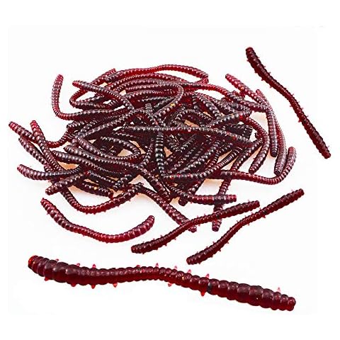 senvenelec Artificial Earthworm, Biomimetic Soft Silicone Earthworm Baits Worm Fishing Lures Simulation Red Worms Plastic Green Environment Strong Temptation Bait Fake RedWorm - Large 100Pcs Cover