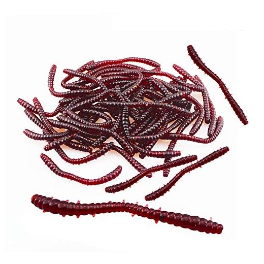 Senven Artificial lombriz, Silicona Suave biomimética Cebo lombriz Señuelos Pesca lombriz Simulación Gusanos Rojos plástico Ambiente Verde Fuerte tentación Cebo Falso RedWorm - Tamaño Grande 100Pcs