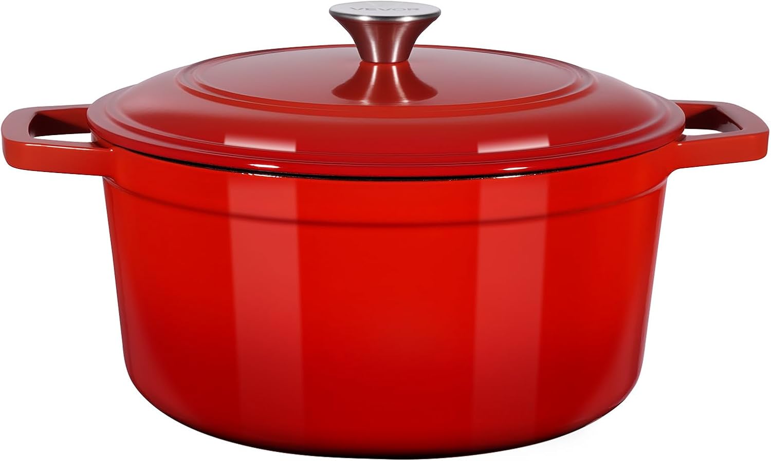 VEVOR Enameled Cast Iron Dutch Oven, 6 Quart Pot with Lid and Dual Handles, Heavy-Duty Durable Cookware Pan, Oven Induction Compatible up to 500℉, for Braising, Stews, Roasting, Bread Baking, Red