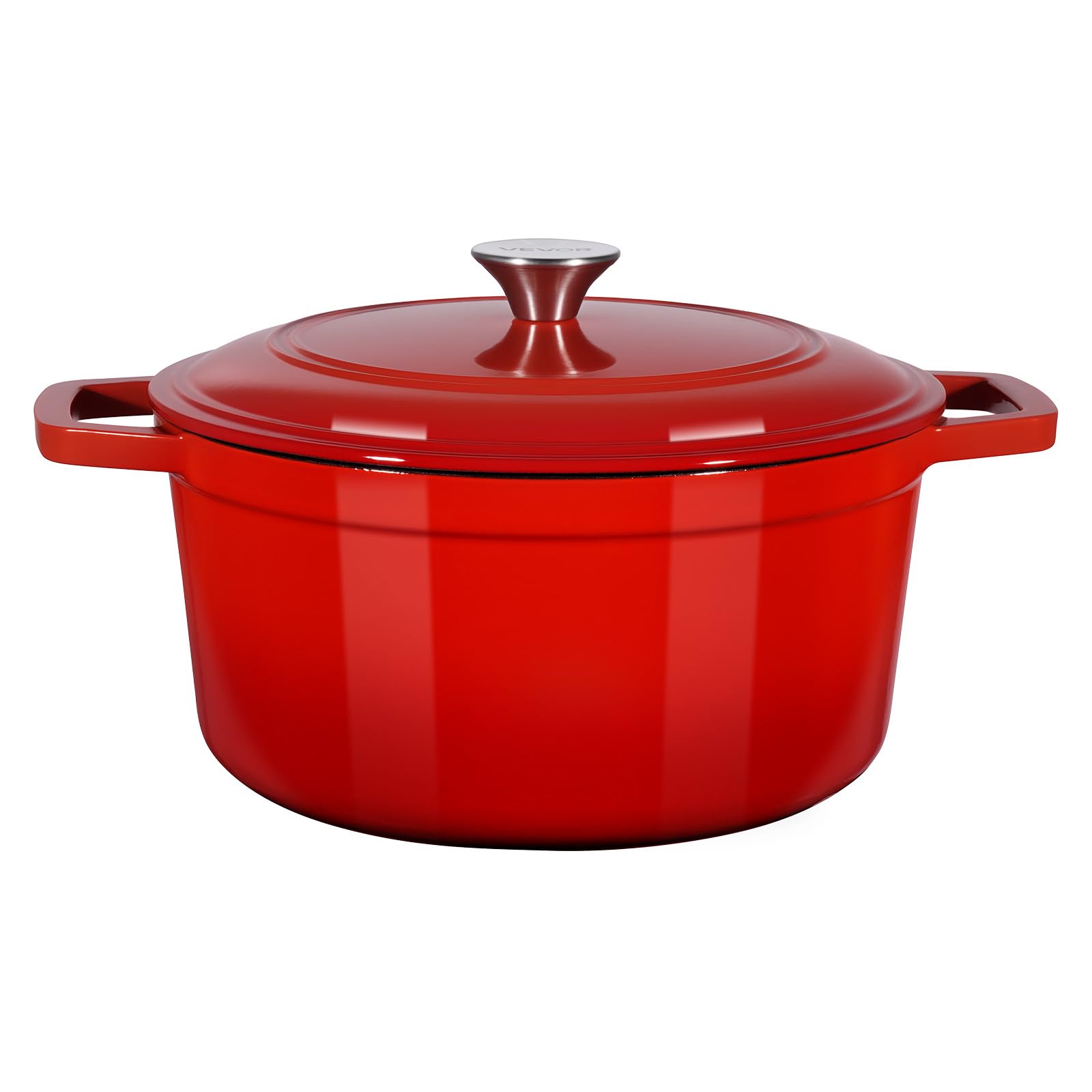 VEVOR Holenderski piec z żeliwa emaliowanego 5,68 l, do pieczenia chleba na zakwasie, z pokrywką i 2 uchwytami, do 260°C, garnek do gotowania i smażenia, 4-6 osób, 350 x 270 x 190 mm, czerwony