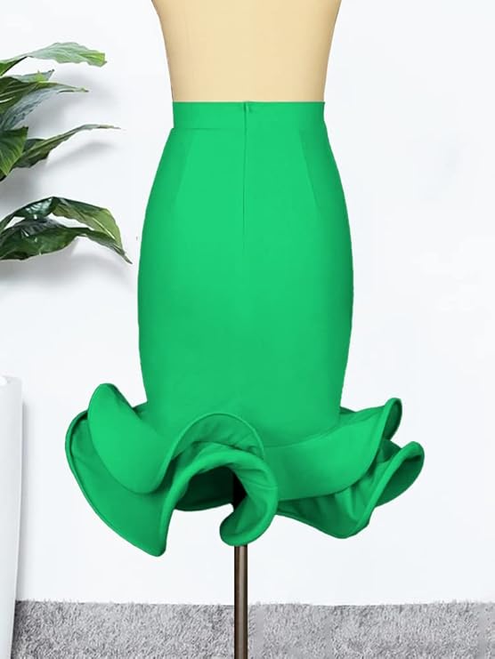 Damen hochtaillierter Bodycon Flare Meerjungfrau Midi Party Rock unregelmäßige Tanzröcke - Bild 11 von 12