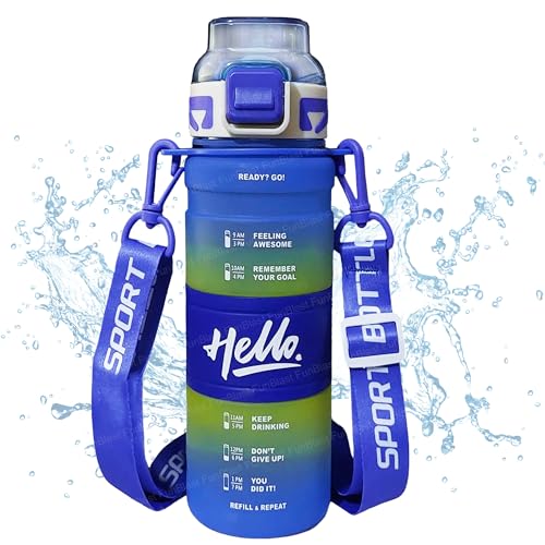 Image of FunBlast Polypropylene 1 Litre Water Bottle - Sports Water Bottles With Time Marker, Gym Outdoor Sipper Bottle With Handle & Adjustable Strap, Leak Proof BPA Free Fitness Water Bottle (Multicolor-A)