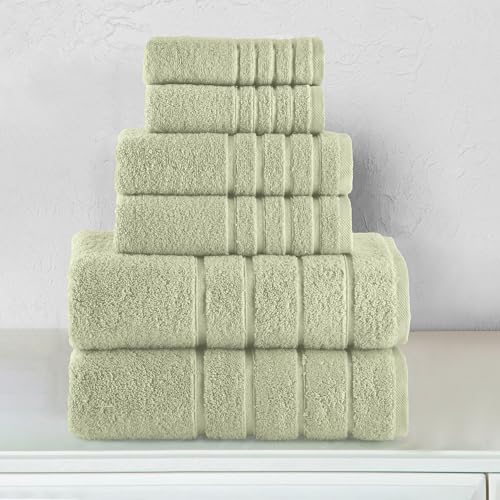 Image of Elegant Comfort 4 Lines Viscose Stripe 6-Piece Premium Towel Set - 100% Turkish Cotton High Absorbent Luxury Bathroom Towels - Includes 2 Washcloths, 2 Hand Towels and 2 Bath Towels Set, Mint Green