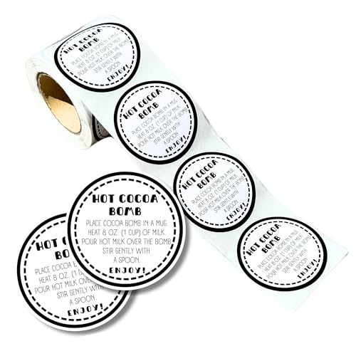 Hot Cocoa Bomb Stickers for Box | 250/roll Bulk Packaging 2” Label Tag Instructions Ingredients for Holiday Christmas Black and White Minimalist