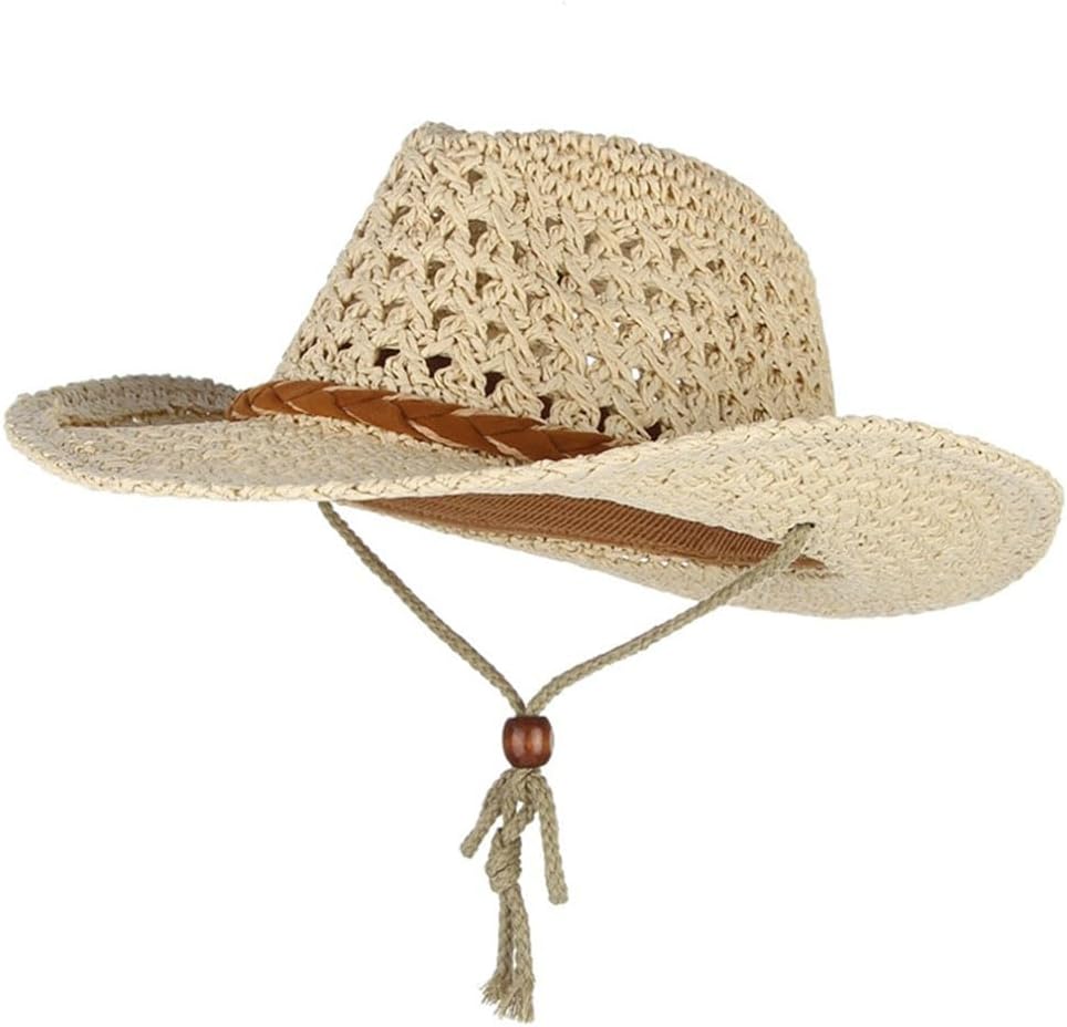 Straw Cowboy Cowgirl Hat for Men Women Classic Wide Brim Western Straw Hat Fedora Panama Hat with Chin Strap Summer Sun Hat - Image 2