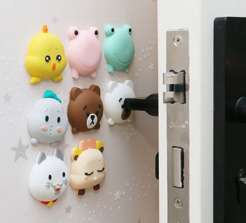 KolorFish Door Stopper Wall Protector (8 Pcs), Bumper Self Adhesive Door Knob Pads Soft Rubber Cute Animal Pattern for Protecting Wall, Fridge Door, Cabinets, Toilet