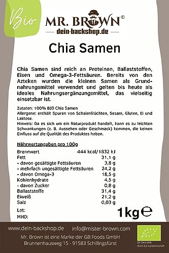 1kg BIO Chia Samen, Chiasamen, Salvia Hispanica, aus kontrolliert biologischem Anbau, schwarz
