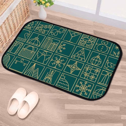 Nuansexi Bathroom Rugs Line Christmas Elements Green Floor Mats Non Slip Bathmat Doormat Tub Mat Coral Velvet Absorbent Entrance Carpet Mats Machine Washable Bedroom Decor