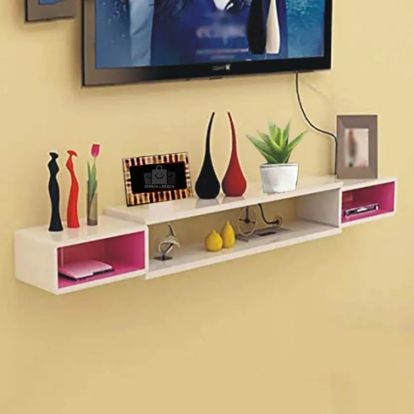 Image of Wooden Tv Entertainment Unit for Living Room and Bedroom, Set top Box Stand Brown of Wood (Pink and White)
