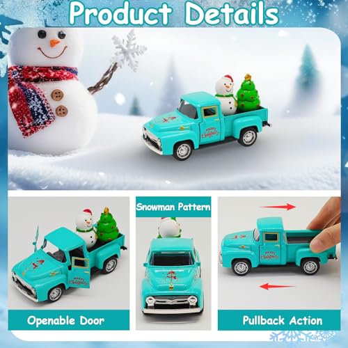 image for YimiBloss Vintage Blue Christmas Truck Decor – 4.9″Retro Die-Cast 