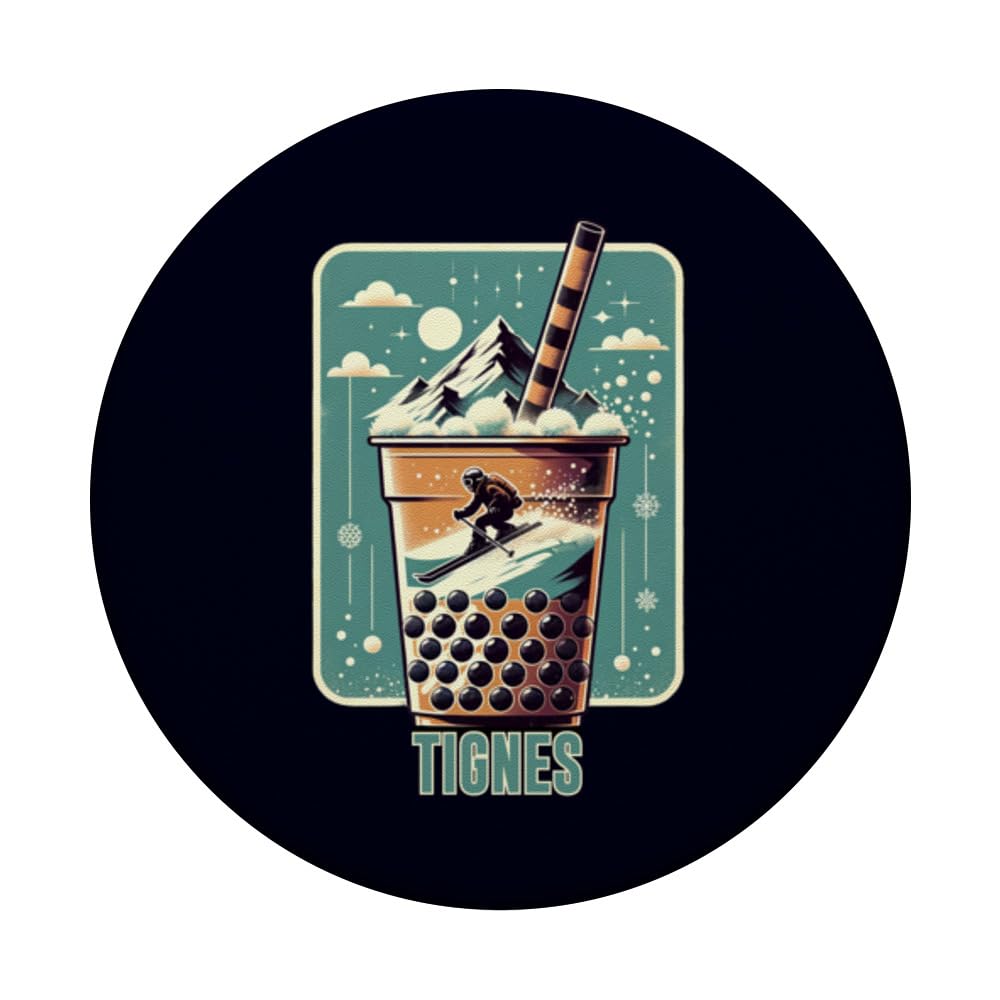 Skiing and Apres Ski - Tignes, France Winter Sports PopSockets Swappable PopGrip, Black - Image 3