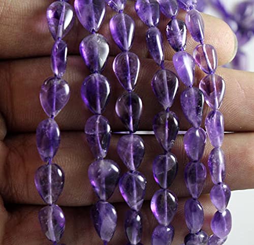 LKBEADS Opakowanie 2 sznurków, ametystowe, gładkie, gładkie gruszki, proste wiertło, koraliki ametystowe, długość 35,5 cm, (6 x 10 mm