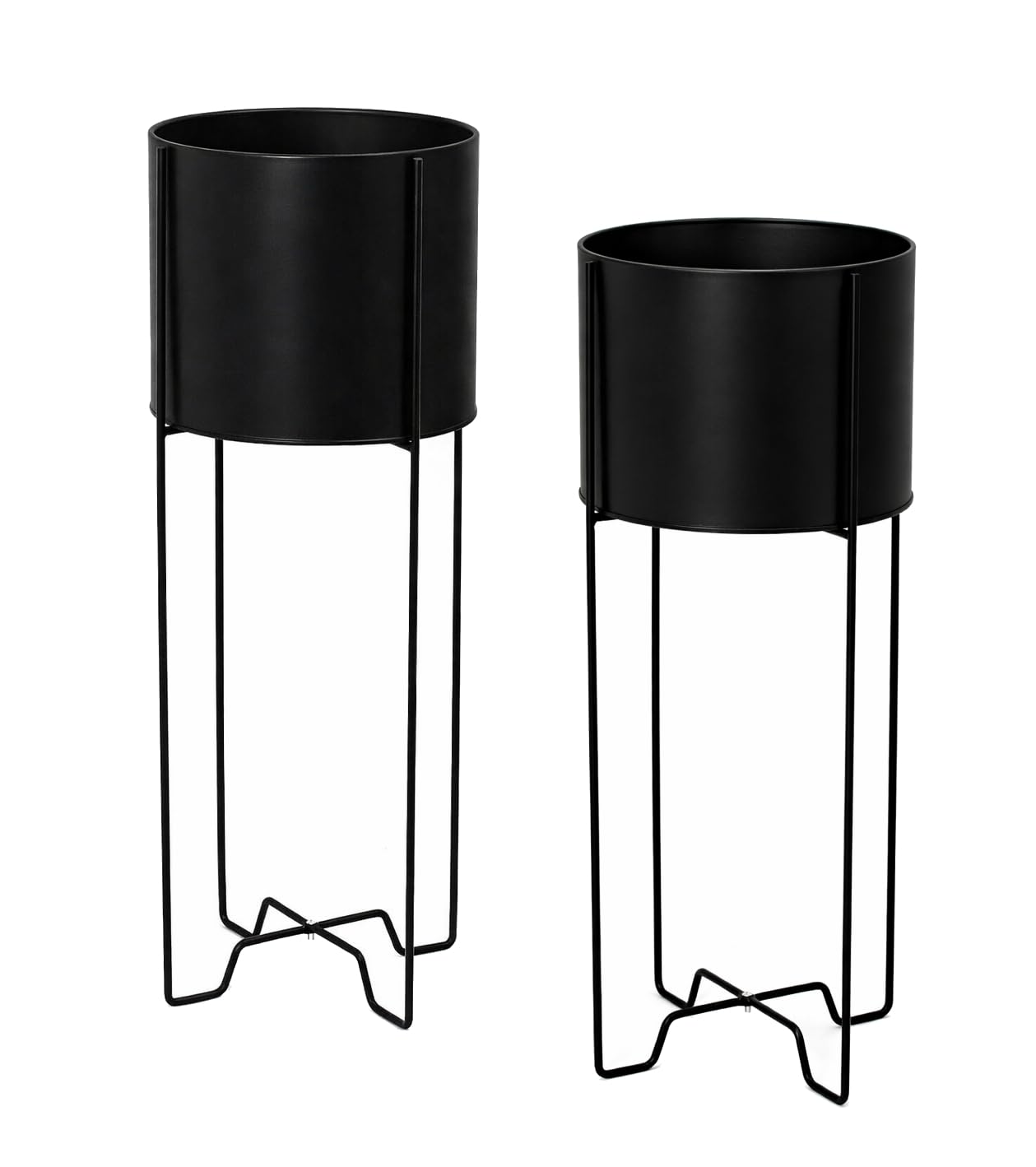 Muddy Hands Set of 2 Modern Indoor Black Plant Pot Stands with Metal Legs - Tall Raised Planters - Minimalist Flower Pot Holders for Living Room, Hallway, Bedroom & Home Decor (67cm and 75cm Tall)
