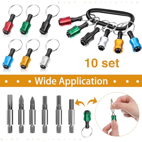 Zonon JAX-230816-C 10 Set 1/4 Inch Hex Shank Aluminum Alloy Screwdriver Bits Holder Bulk Extension Bar Drill Screw Adapter Change Keychain Portable Light Weight Bit Holder thumb #1