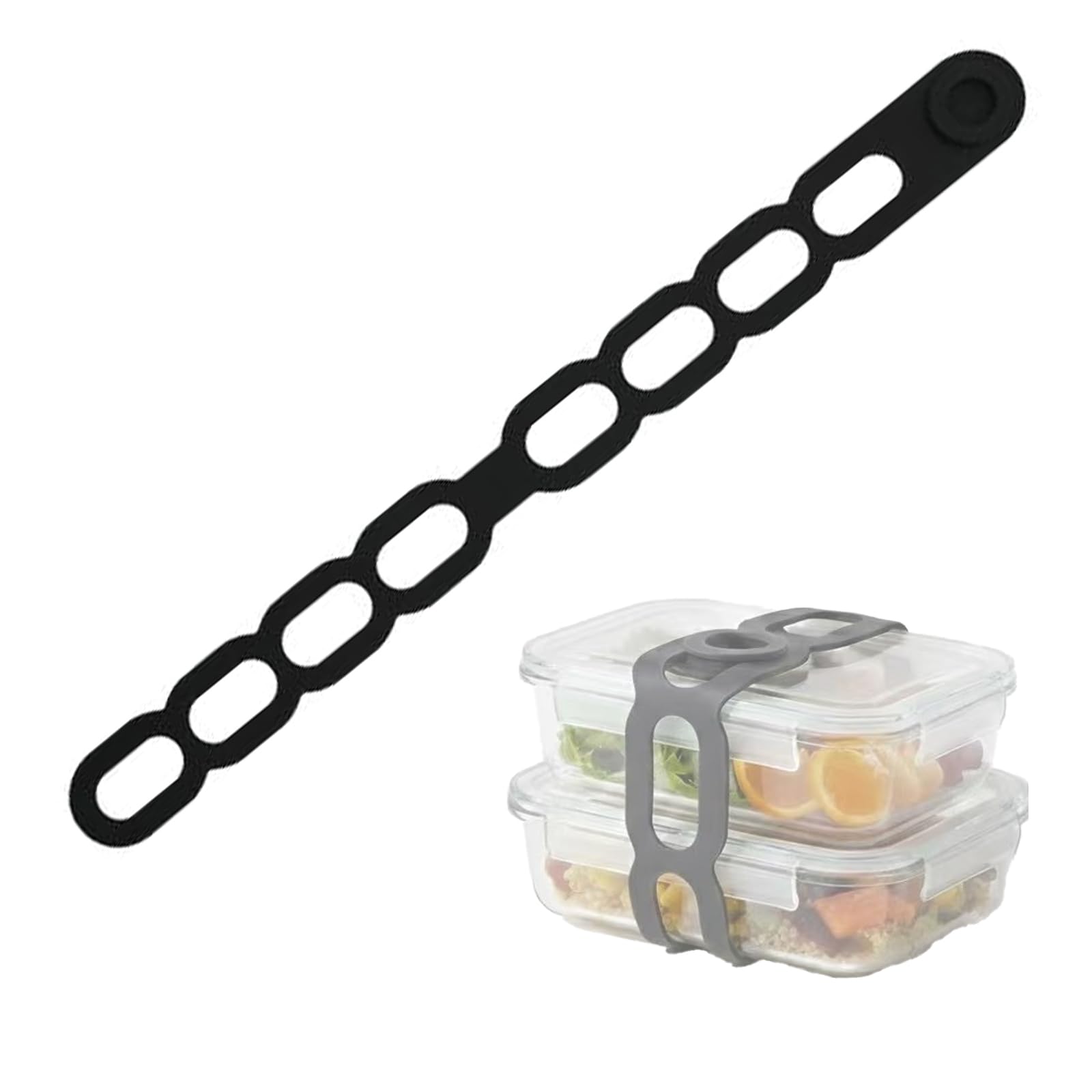 21.3In Reusable Silicone Latch Strap - Self-Lock Elastic Tie for Slow Cooker Lid/Pot/Bento Box, Organizer for Curtain/Cords/Yoga Mat/Camping Mat, BPA-Free, Dishwasher-Safe (Black-1PCS)