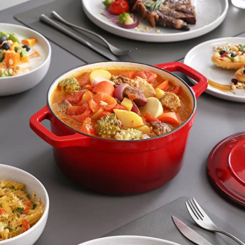 Image of vancasso 3.5 Qt Enameled Cast Iron Dutch Oven with Lid & Handles, Red