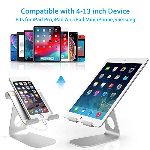 Comsoon Tablet Stand, Adjustable Tablet Holder, Cell Phone Stand , Desktop Charging Dock Stand Compatible with iPad Pro 9.7/10.5/12.9, for iPad Air Mini 4/3/2, Samsung Tabs, E-Reader (4-13”) - Silver