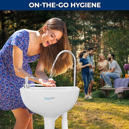 SereneLife-Portable-Camping-Sink-wTowel-Holder-Soap-Dispenser-Hand-Wash-Basin-Stand-wRolling-Wheels-For-Outdoor-Events-Gatherings-Worksite-Camping