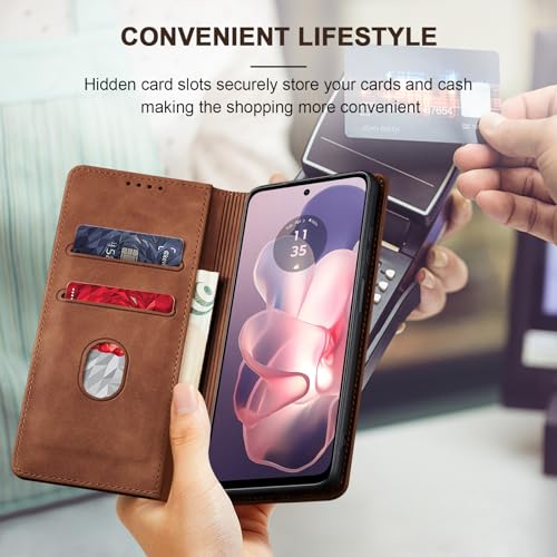 Image of Jasonyu Flip Wallet Case for Moto G Power 5G (2024),Brown