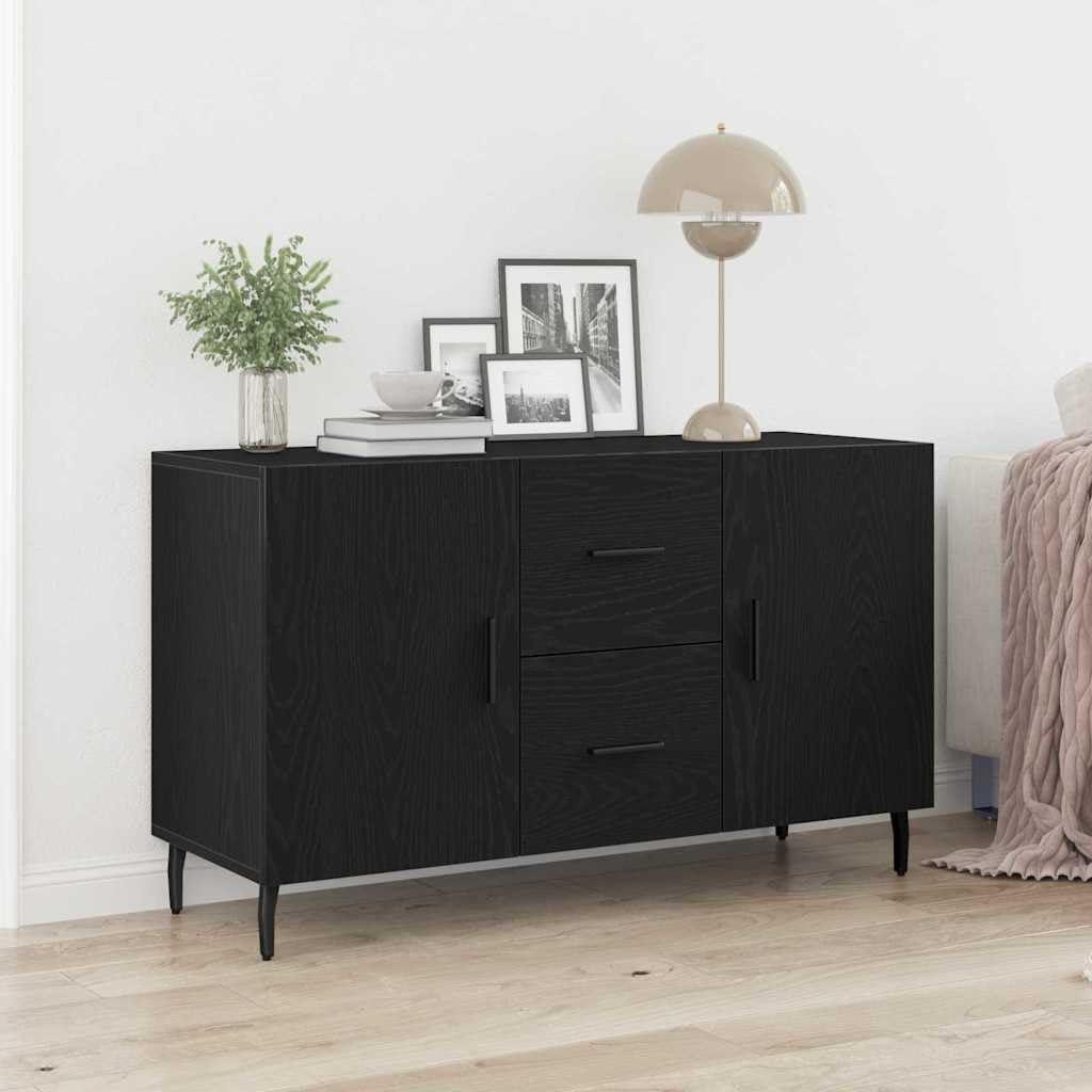 Aparador negro duradero de madera de alta densidad con cajones y estantes