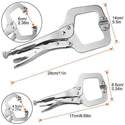Aselected ASUS-LOCKINGPLIERS-6X11-4PCS-190701 4 Piece C-Locking Pliers, 6 Inch And 11 Inch C-Clamp Locking Pliers With Regular Tip And Swivel Pads, Nickel Plated C Pliers Welding Vise Grip Clamps thumb #1