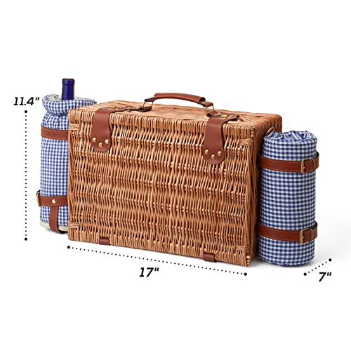 Dhaee Wicker Picnic Basket Set For 4 Person With Cooler Compartment And Waterproof Picnic Blanket,Removable Strap,Wine Bag,Cutlery Set,For Camping,Day Travel,Beach,Hiking,Bbq And Family/Couples Gifts #TOP6