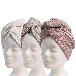 Lead Care Haarturban, tulband, haardroogdoek, set van 3 – sneldrogende microvezel droogdoek met knoop (set van 3, wit, crème, roze)